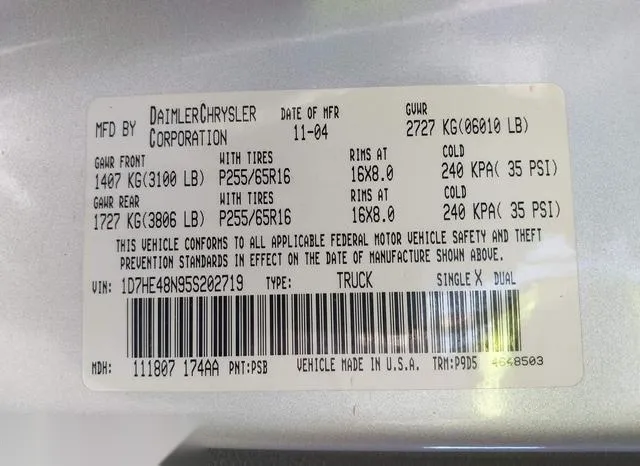 1D7HE48N95S202719 2005 2005 Dodge Dakota- Slt 9