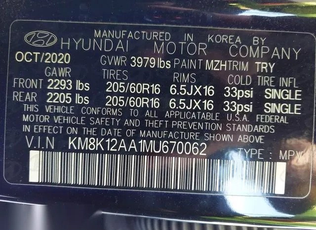 KM8K12AA1MU670062 2021 2021 Hyundai Kona- SE 9