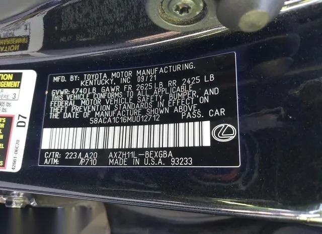 58ACA1C16MU012712 2021 2021 Lexus ES- 300H 9