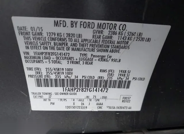 1FAHP2F82FG141472 2015 2015 Ford Taurus- Limited 9