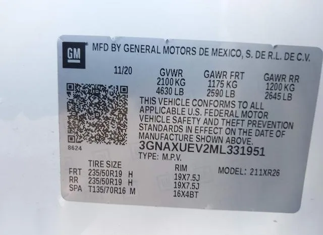 3GNAXUEV2ML331951 2021 2021 Chevrolet Equinox- Awd Lt 9