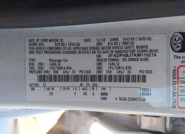 3FADP4BJ7KM110219 2019 2019 Ford Fiesta- SE 9