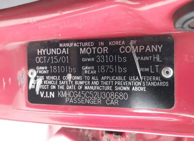 KMHCG45C52U308680 2002 2002 Hyundai Accent- GL 9