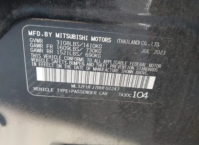 ML32FUFJ7RHF02247 2024 2024 Mitsubishi Mirage- G4 LE 9