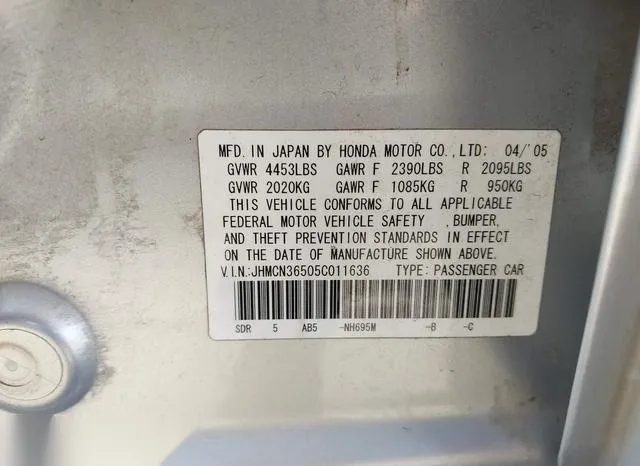 JHMCN36505C011636 2005 2005 Honda Accord- Hybrid Ima 9