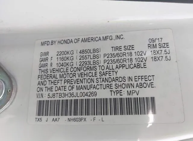 5J8TB3H36JL004269 2018 2018 Acura RDX- Acurawatch Plus Package 9