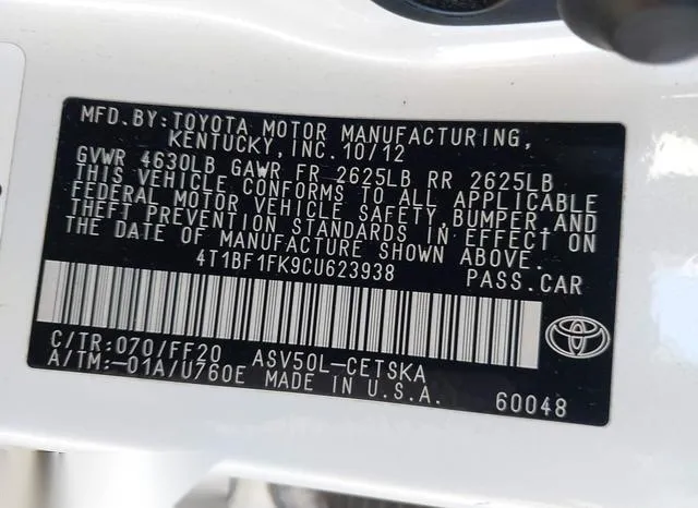 4T1BF1FK9CU623938 2012 2012 Toyota Camry- Se/Se Limited Edi 9