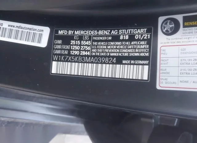 W1K7X5KB3MA039824 2021 2021 Mercedes-Benz Amg Gt 43 4-Door 9