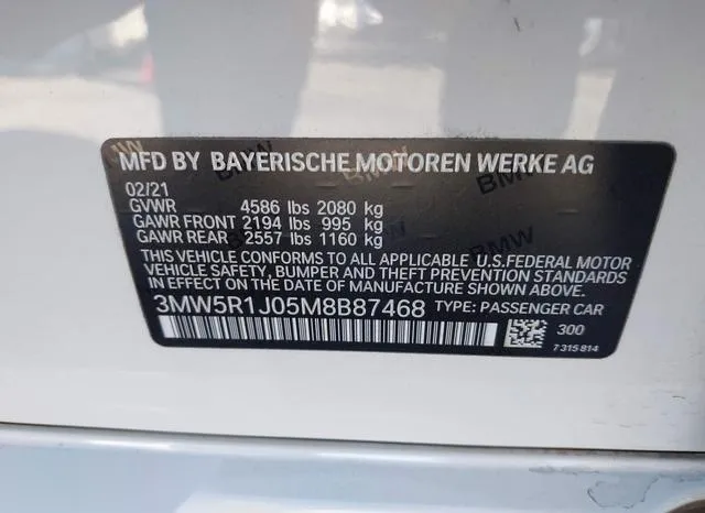 3MW5R1J05M8B87468 2021 2021 BMW 3 Series- 330I 9