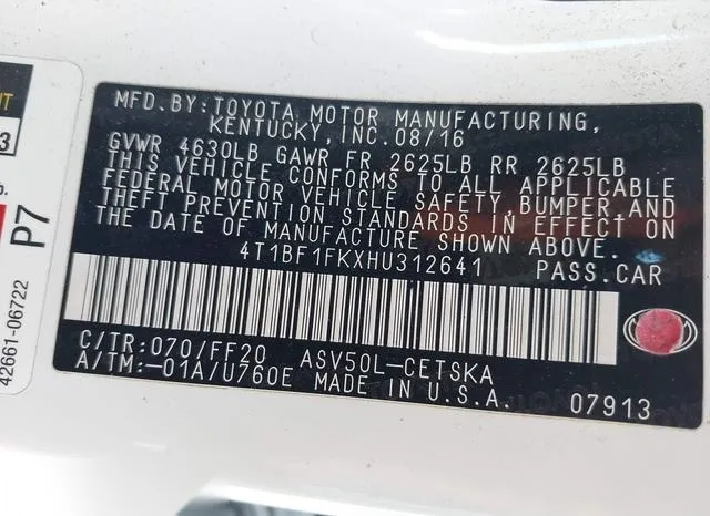 4T1BF1FKXHU312641 2017 2017 Toyota Camry- SE 9