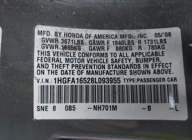 1HGFA16528L093955 2008 2008 Honda Civic- LX 9