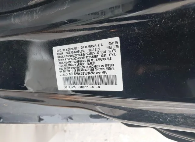 5FNRL5H6XGB103636 2016 2016 Honda Odyssey- Ex-L 9