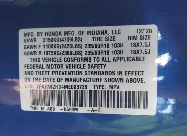 7FARW2H84ME003720 2021 2021 Honda CR-V- Awd Ex-L 9