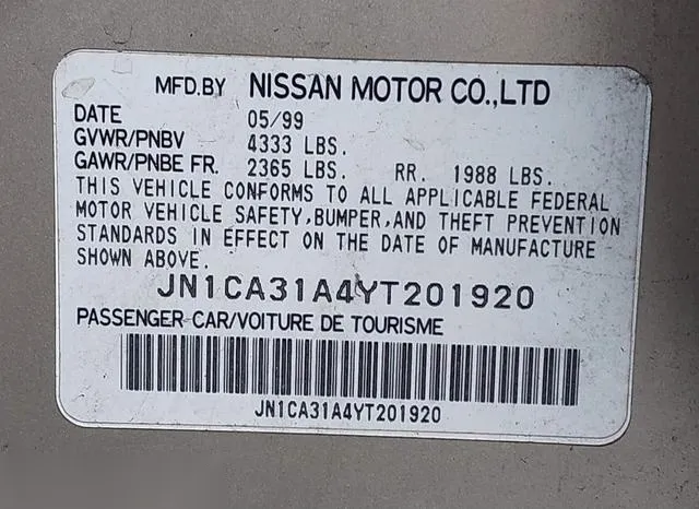 JN1CA31A4YT201920 2000 2000 Nissan Maxima- Gle/Gxe/Se 9