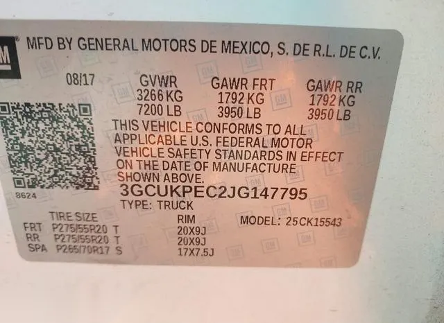 3GCUKPEC2JG147795 2018 2018 Chevrolet Silverado 1500- Custom 9