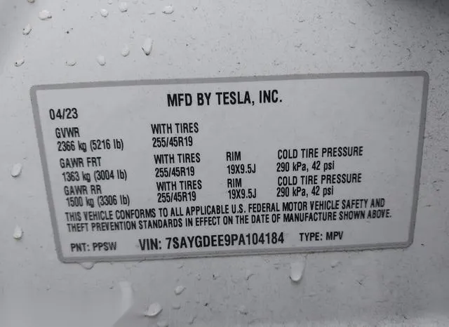 7SAYGDEE9PA104184 2023 2023 Tesla Model Y- Awd/Long Range D 9