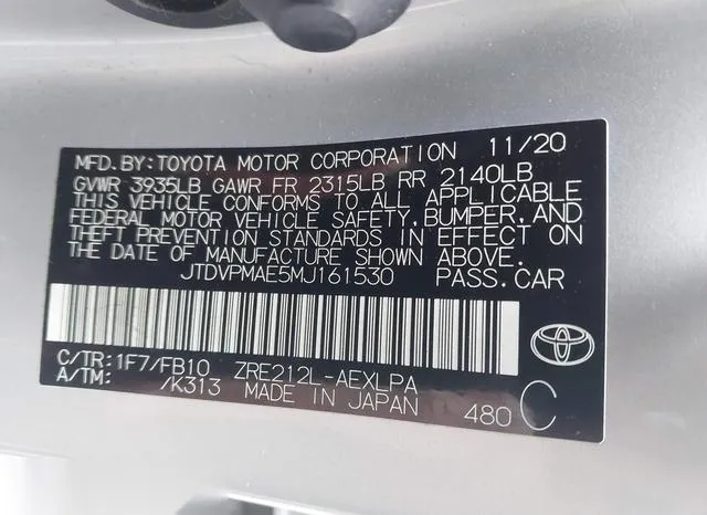 JTDVPMAE5MJ161530 2021 2021 Toyota Corolla- LE 9