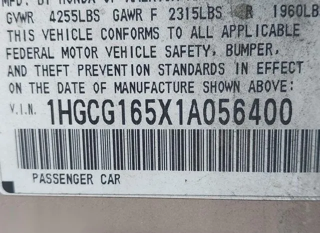 1HGCG165X1A056400 2001 2001 Honda Accord- 3-0 EX 9