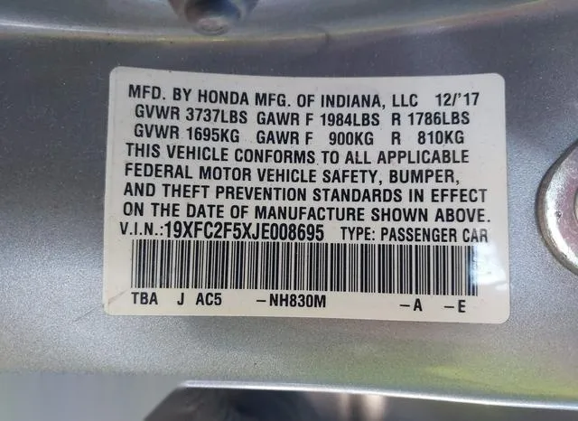 19XFC2F5XJE008695 2018 2018 Honda Civic- LX 9