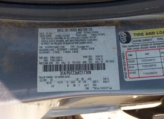 3FAFP07Z36R217308 2006 2006 Ford Fusion- SE 9