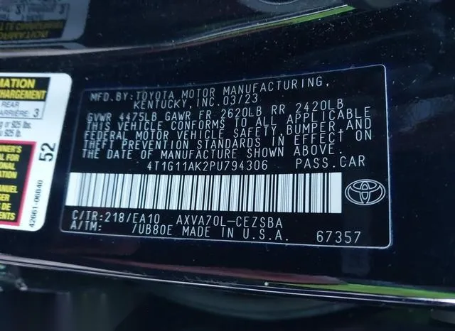 4T1G11AK2PU794306 2023 2023 Toyota Camry- SE 9