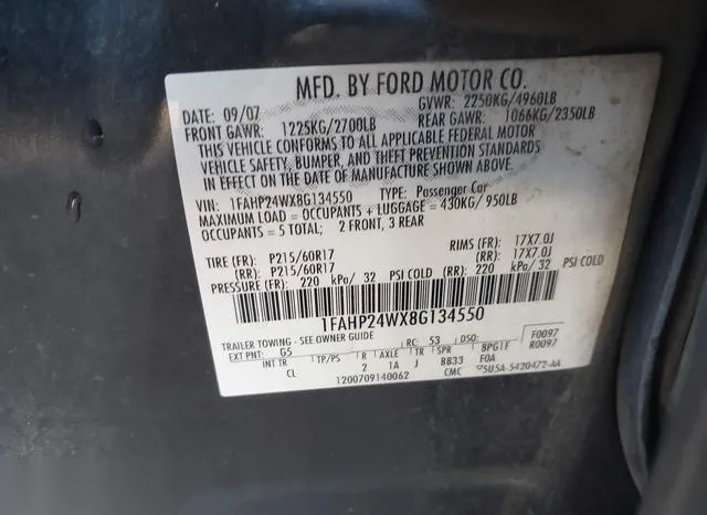 1FAHP24WX8G134550 2008 2008 Ford Taurus- Sel 9