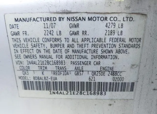 1N4AL21E28C168983 2008 2008 Nissan Altima- 2-5 S 9