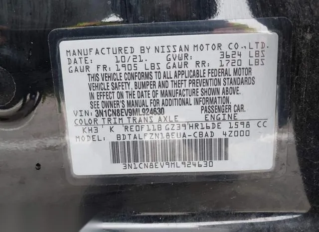 3N1CN8EV9ML924630 2021 2021 Nissan Versa- Sv Xtronic Cvt 9