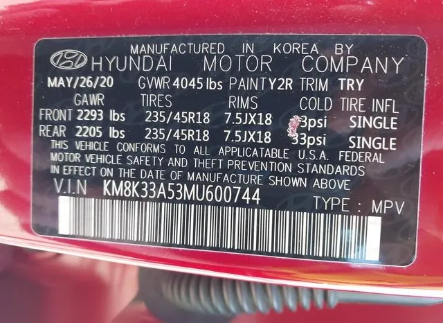 KM8K33A53MU600744 2021 2021 Hyundai Kona- Limited 9