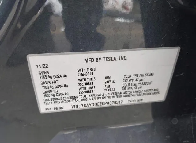 7SAYGDEE0PA029312 2023 2023 Tesla Model Y- Awd/Long Range D 9