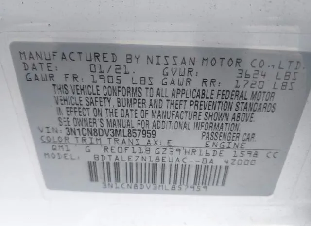 3N1CN8DV3ML857959 2021 2021 Nissan Versa- S Xtronic Cvt 9