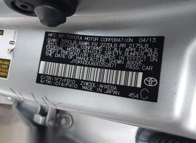 JTDKN3DU6D0352871 2013 2013 Toyota Prius- Two 9