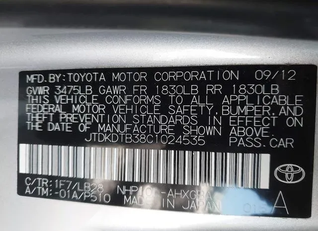 JTDKDTB38C1024535 2012 2012 Toyota Prius- C Four 9