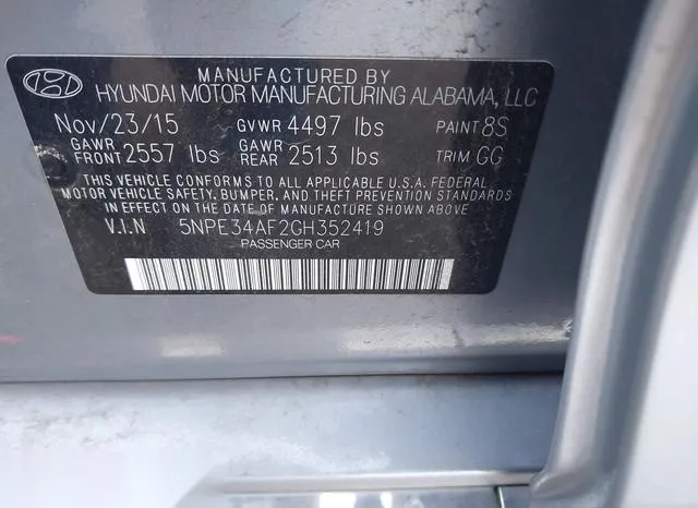 5NPE34AF2GH352419 2016 2016 Hyundai Sonata- Limited 9