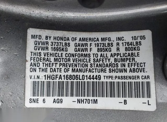 1HGFA16806L014449 2006 2006 Honda Civic- EX 9