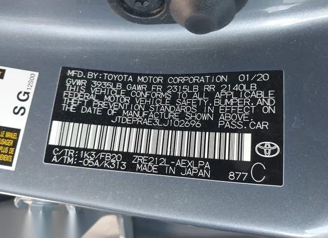 JTDEPRAE3LJ102696 2020 2020 Toyota Corolla- LE 9