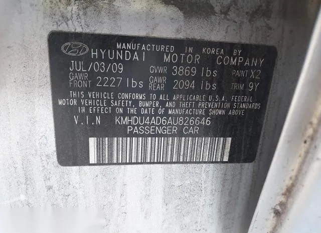 KMHDU4AD6AU826646 2010 2010 Hyundai Elantra- Gls 9