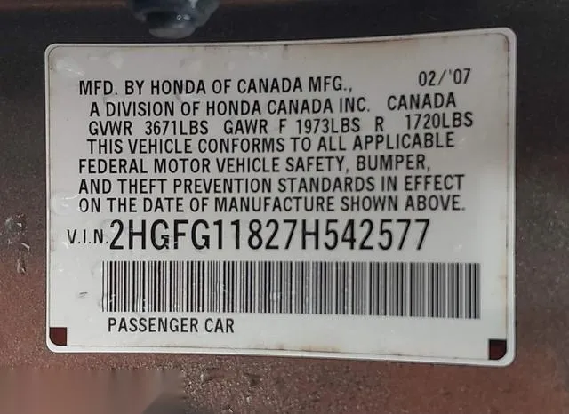 2HGFG11827H542577 2007 2007 Honda Civic- EX 9