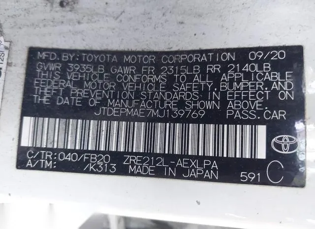 JTDEPMAE7MJ139769 2021 2021 Toyota Corolla- LE 9