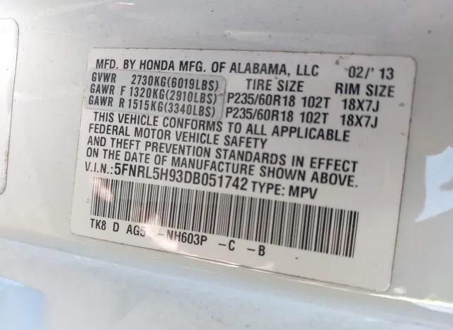 5FNRL5H93DB051742 2013 2013 Honda Odyssey- Touring/Touring 9