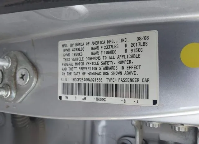 1HGCP26409A021566 2009 2009 Honda Accord- 2-4 Lx-P 9