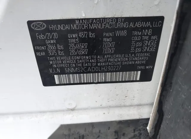 5NMS2CAD0LH230227 2020 2020 Hyundai Santa Fe- SE 9