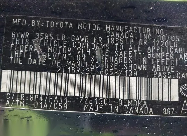 2T1BR32E56C587139 2006 2006 Toyota Corolla- CE 9