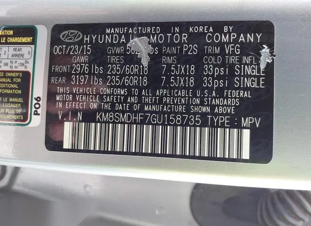 KM8SMDHF7GU158735 2016 2016 Hyundai Santa Fe- SE 9