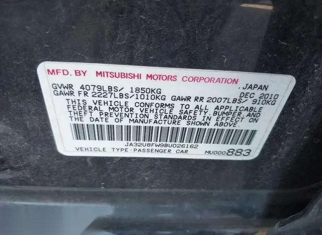 JA32U8FW9BU026162 2011 2011 Mitsubishi Lancer- Gts 9