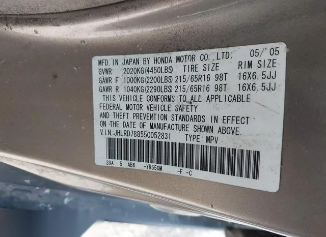 JHLRD78855C052831 2005 2005 Honda CR-V- EX 9