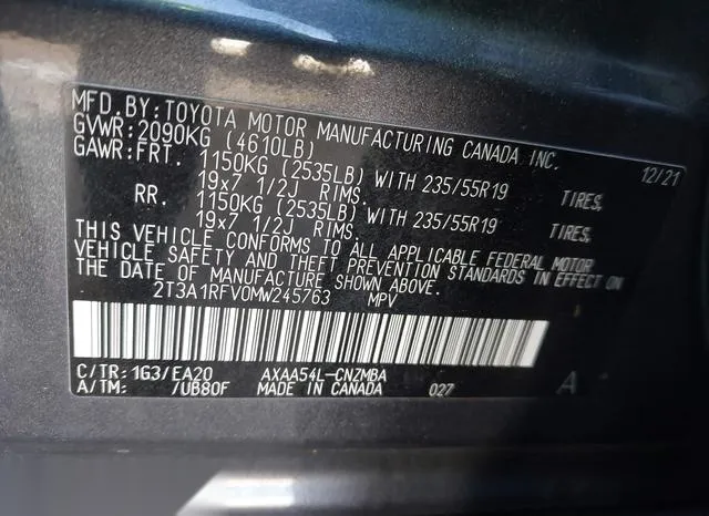 2T3A1RFV0MW245763 2021 2021 Toyota RAV4- Xle Premium 9