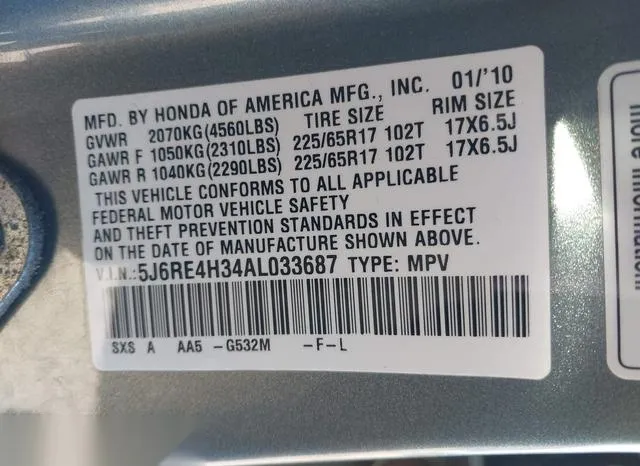 5J6RE4H34AL033687 2010 2010 Honda CR-V- LX 9