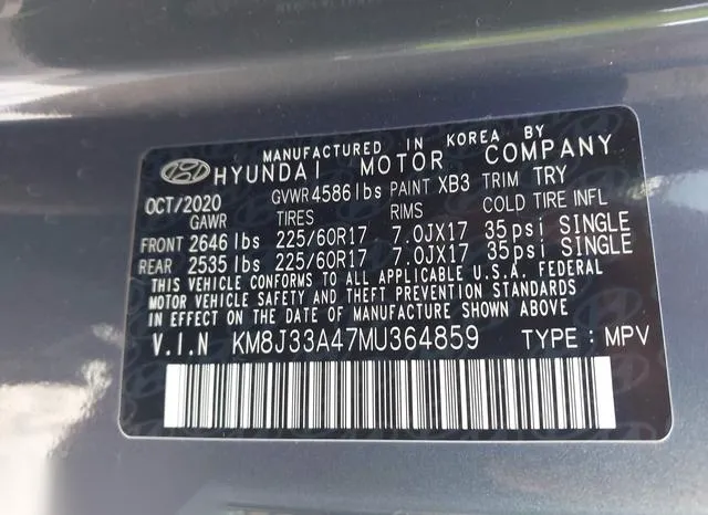 KM8J33A47MU364859 2021 2021 Hyundai Tucson- Value 9