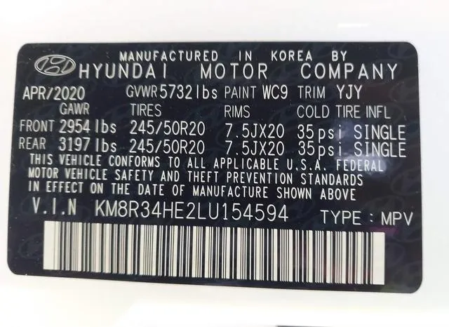 KM8R34HE2LU154594 2020 2020 Hyundai Palisade- Sel 9